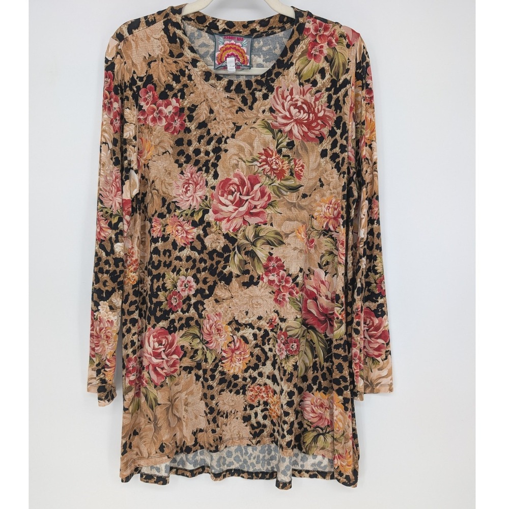 Johnny Was Vintage Rose Swing Top Large Leopard Floral Long Sleeve Tunic Boho - Picture 5 of 10